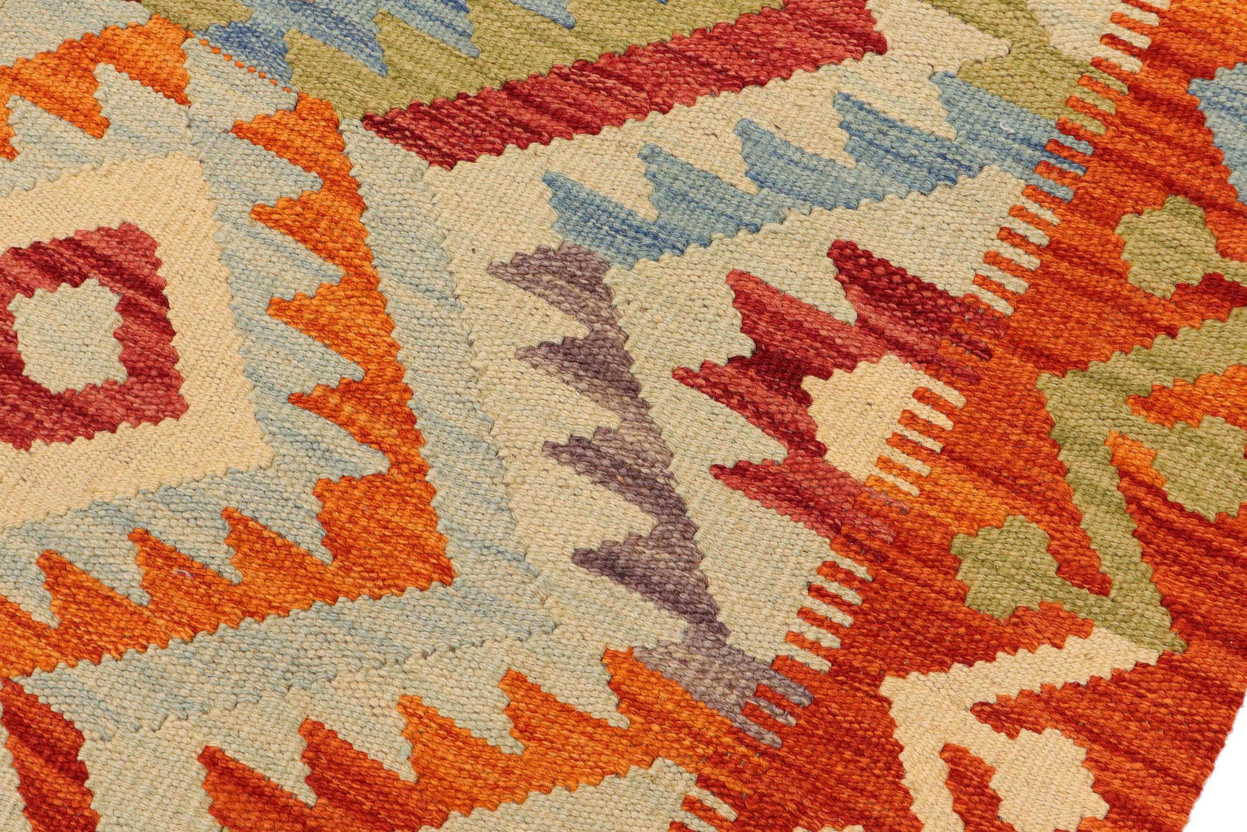 handmade Geometric Kilim Blue Rust Hand-Woven RUNNER 100% WOOL area rug 3' x 6'
