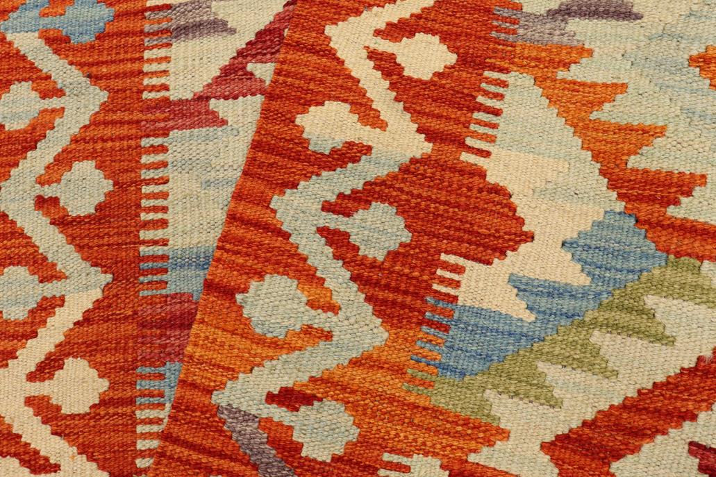 Flat Weave Kilim Antique Navaho Vintage handmade Geometric Kilim Blue Rust Hand-Woven Runner 100% Wool Area Rug 3x6 