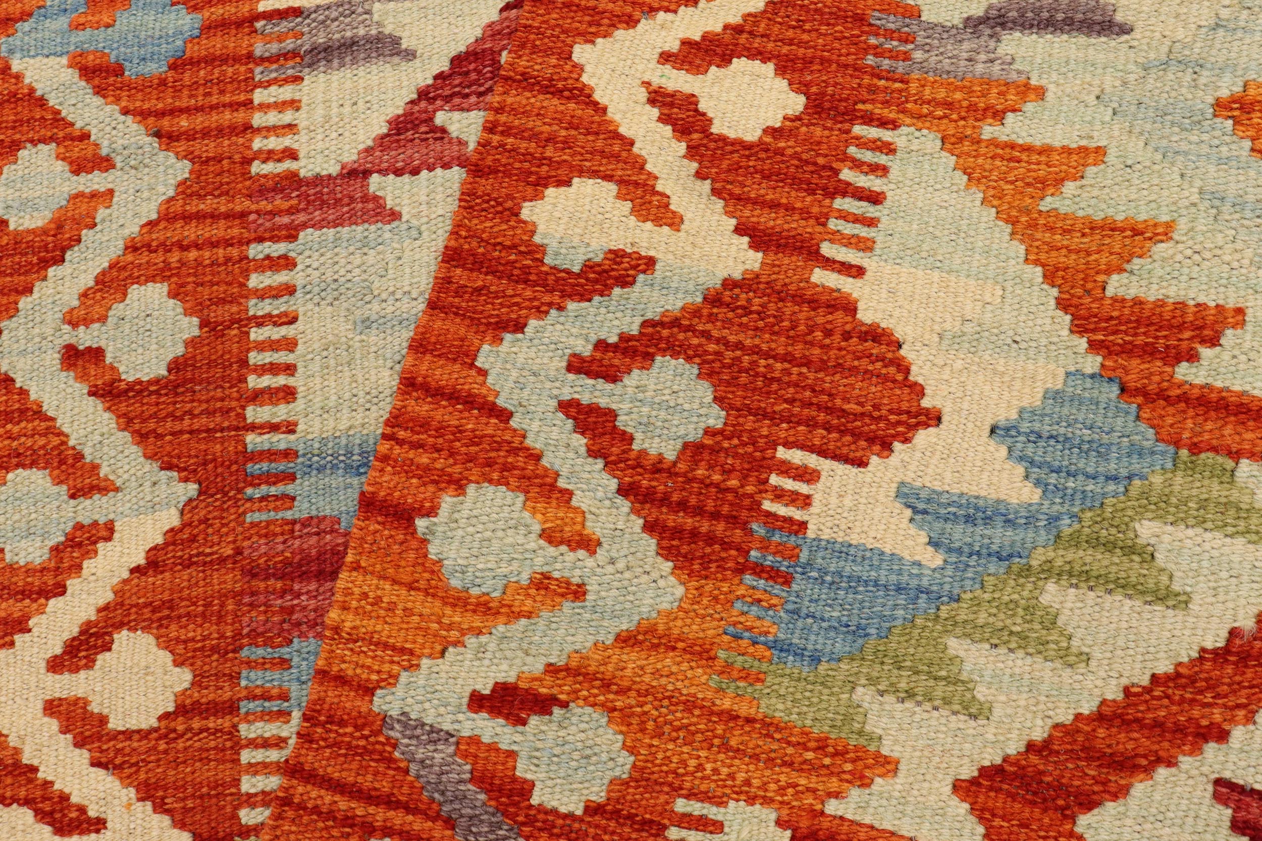 handmade Geometric Kilim Blue Rust Hand-Woven RUNNER 100% WOOL area rug 3' x 6'