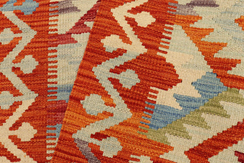 handmade Geometric Kilim Blue Rust Hand-Woven RUNNER 100% WOOL area rug 3' x 6'
