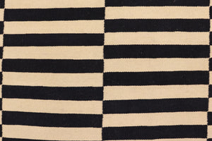 handmade Modern Kilim Beige Black Hand-Woven RECTANGLE 100% WOOL area rug 5' x 8'