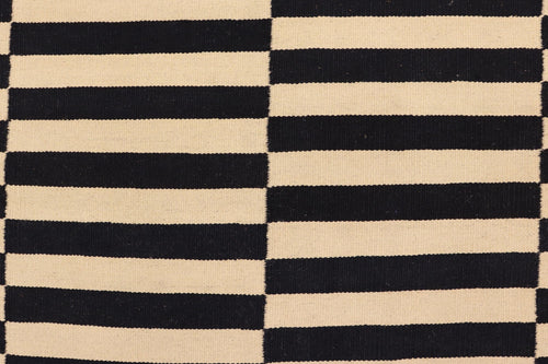 handmade Modern Kilim Beige Black Hand-Woven RECTANGLE 100% WOOL area rug 5' x 8'