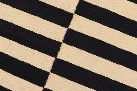 handmade Modern Kilim Beige Black Hand-Woven RECTANGLE 100% WOOL area rug 5' x 8'