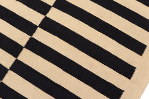 handmade Modern Kilim Beige Black Hand-Woven RECTANGLE 100% WOOL area rug 5' x 8'