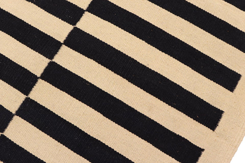 handmade Modern Kilim Beige Black Hand-Woven RECTANGLE 100% WOOL area rug 5' x 8'