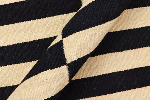 handmade Modern Kilim Beige Black Hand-Woven RECTANGLE 100% WOOL area rug 5' x 8'