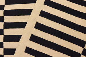 handmade Modern Kilim Beige Black Hand-Woven RECTANGLE 100% WOOL area rug 5' x 8'
