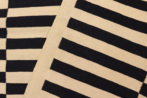 handmade Modern Kilim Beige Black Hand-Woven RECTANGLE 100% WOOL area rug 5' x 8'