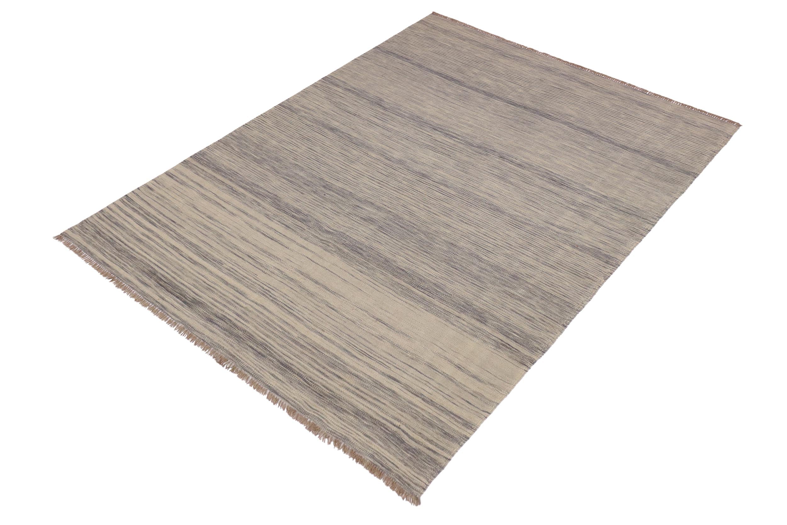 handmade Modern Kilim Gray Gray Hand-Woven RECTANGLE 100% WOOL area rug 6' x 8'
