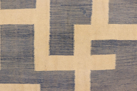 handmade Modern Kilim Blue Beige Hand-Woven RECTANGLE 100% WOOL area rug 5' x 7'