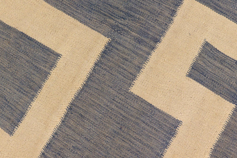handmade Modern Kilim Blue Beige Hand-Woven RECTANGLE 100% WOOL area rug 5' x 7'