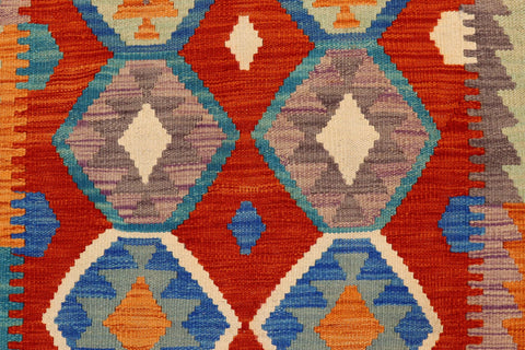 handmade Geometric Kilim Rust Blue Hand-Woven RECTANGLE 100% WOOL area rug 5x6