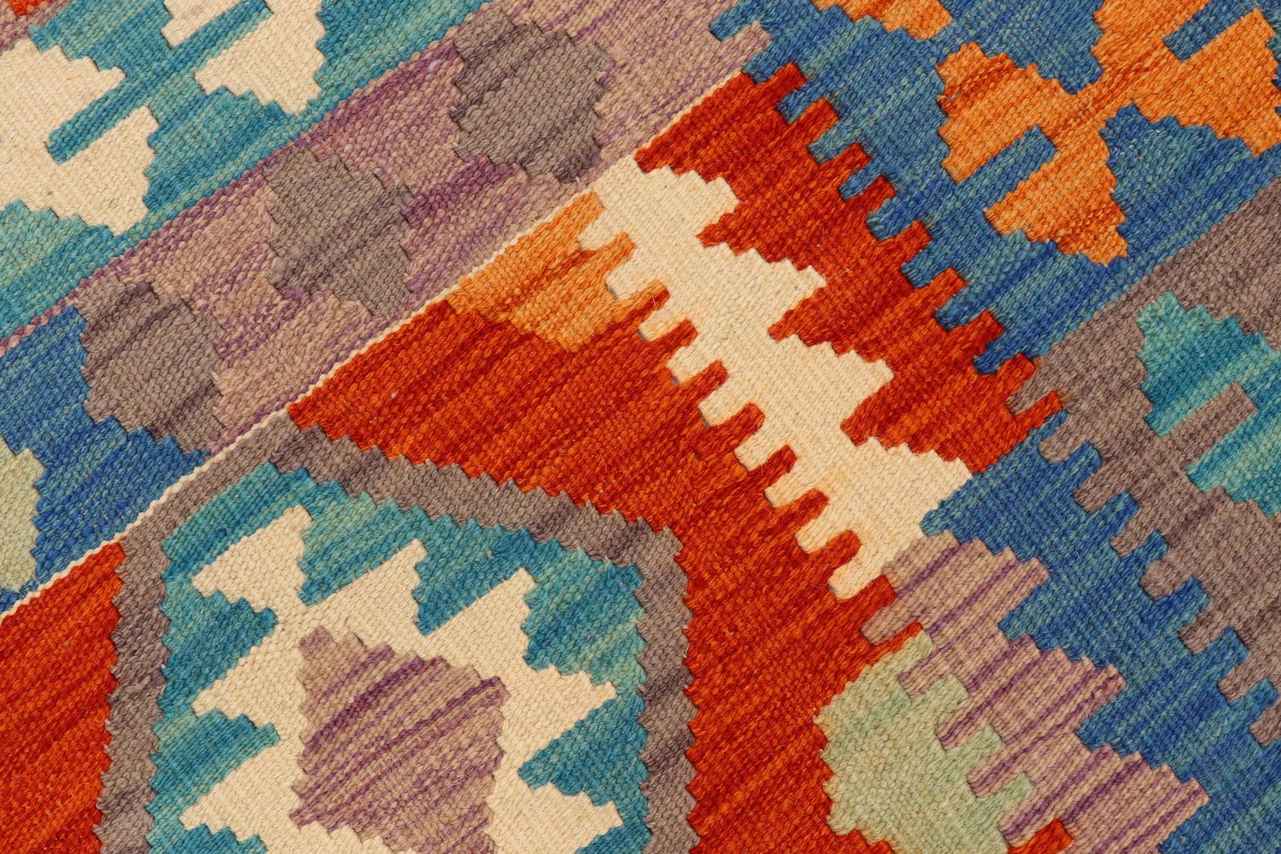 handmade Geometric Kilim Rust Blue Hand-Woven RECTANGLE 100% WOOL area rug 5x6