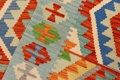 handmade Geometric Kilim Rust Blue Hand-Woven RECTANGLE 100% WOOL area rug 5 x 7