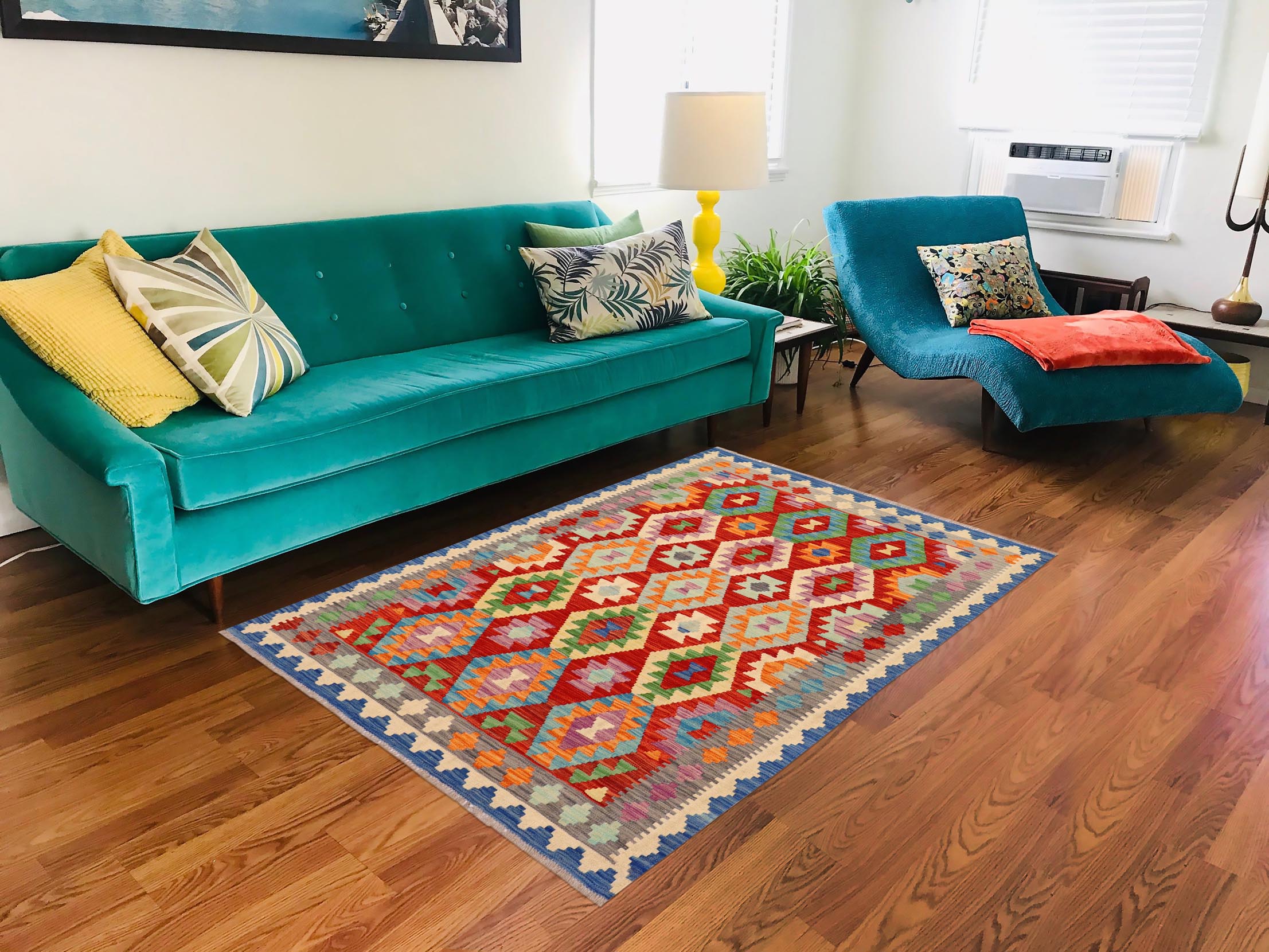 handmade Geometric Kilim Rust Gray Hand-Woven RECTANGLE 100% WOOL area rug 5x6