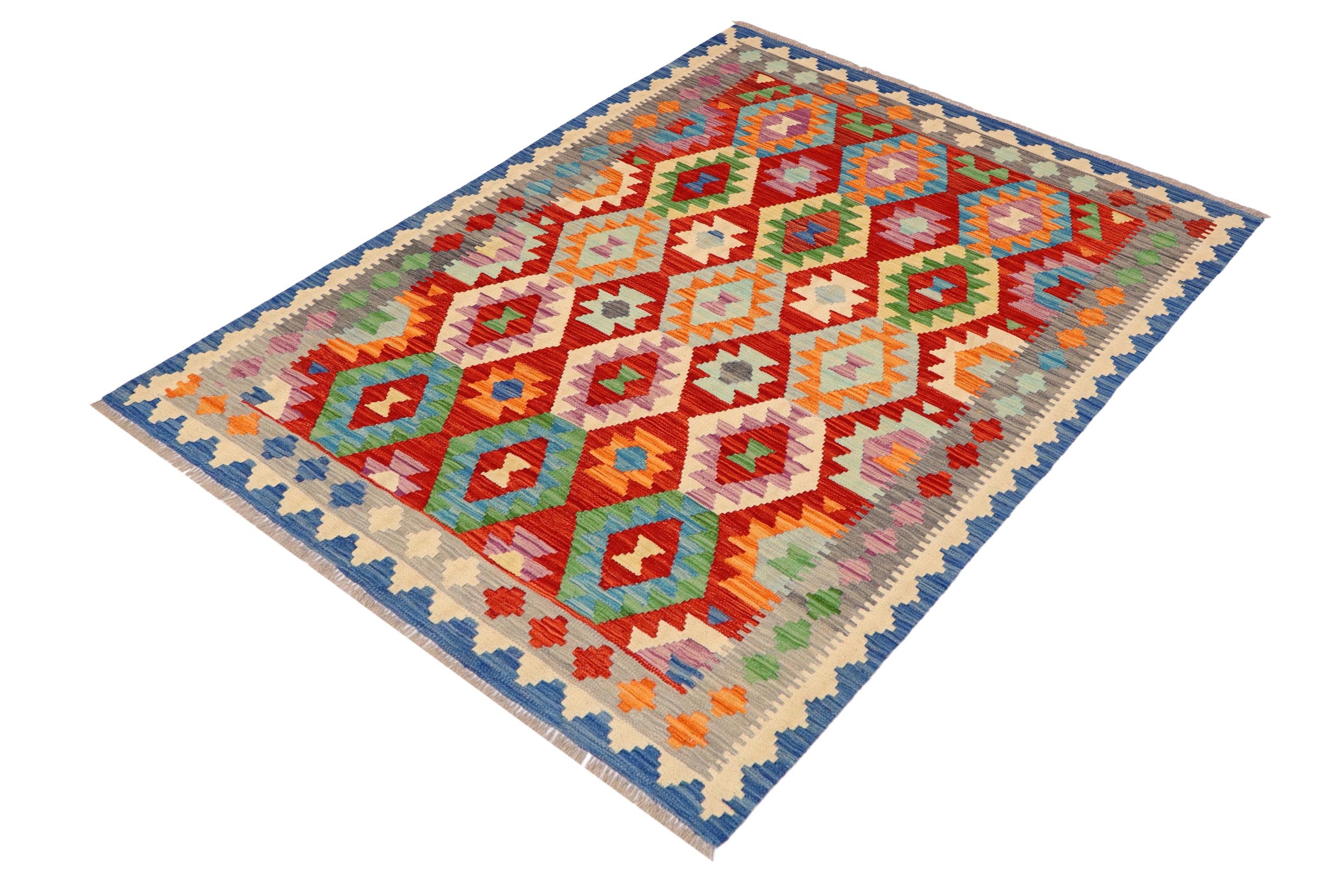 handmade Geometric Kilim Rust Gray Hand-Woven RECTANGLE 100% WOOL area rug 5x6