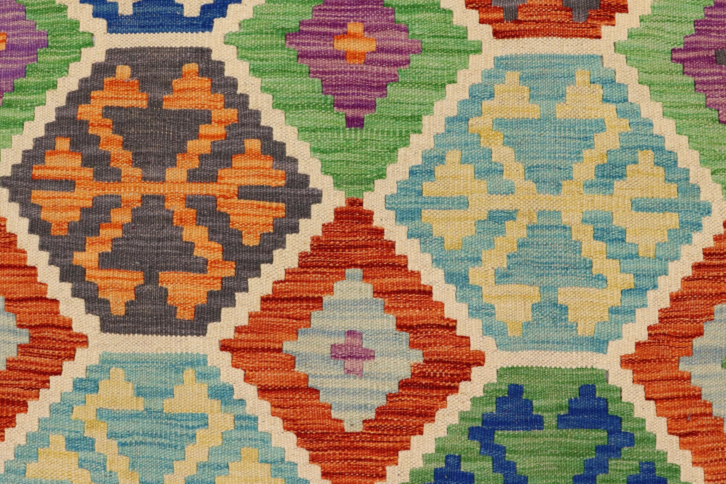 handmade Geometric Kilim Rust Blue Hand-Woven RECTANGLE 100% WOOL area rug 5 x 7