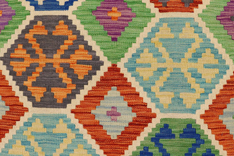 handmade Geometric Kilim Rust Blue Hand-Woven RECTANGLE 100% WOOL area rug 5 x 7