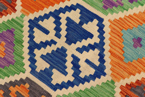 handmade Geometric Kilim Rust Blue Hand-Woven RECTANGLE 100% WOOL area rug 5 x 7