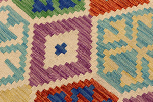 handmade Geometric Kilim Rust Blue Hand-Woven RECTANGLE 100% WOOL area rug 5 x 7