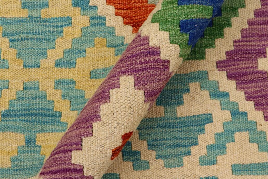 Flat Weave Kilim Antique Navaho Vintage handmade Geometric Kilim Rust Blue Hand-Woven Rectangle 100% Wool Area Rug 5x7 