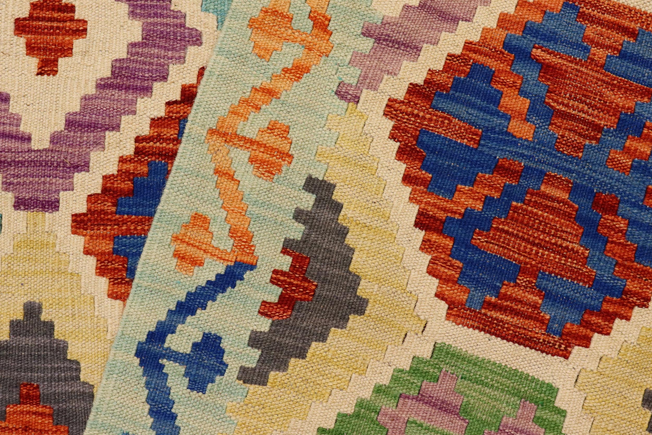 handmade Geometric Kilim Rust Blue Hand-Woven RECTANGLE 100% WOOL area rug 5 x 7