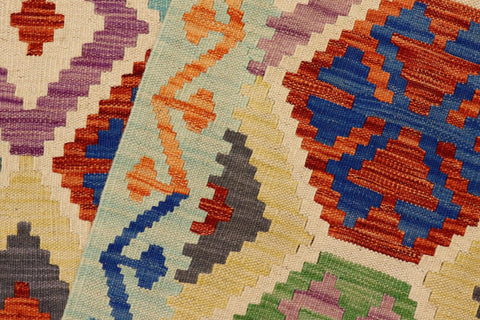 handmade Geometric Kilim Rust Blue Hand-Woven RECTANGLE 100% WOOL area rug 5 x 7
