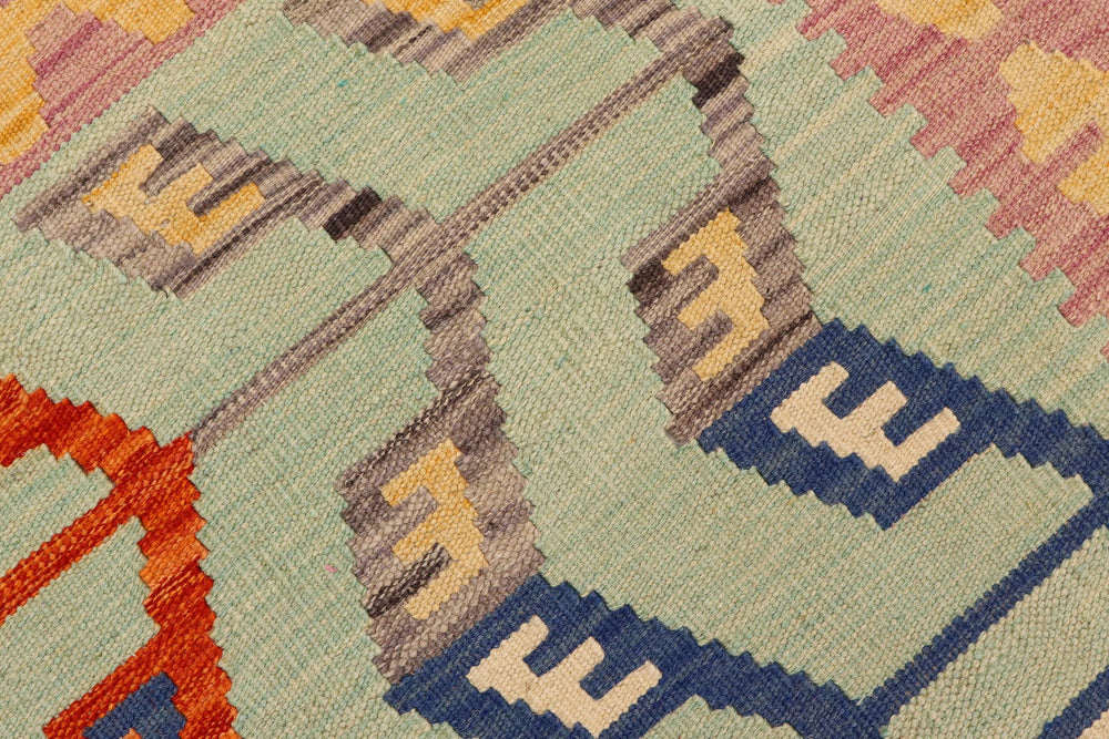 handmade Modern Kilim Blue Beige Hand-Woven RECTANGLE 100% WOOL area rug 4x6