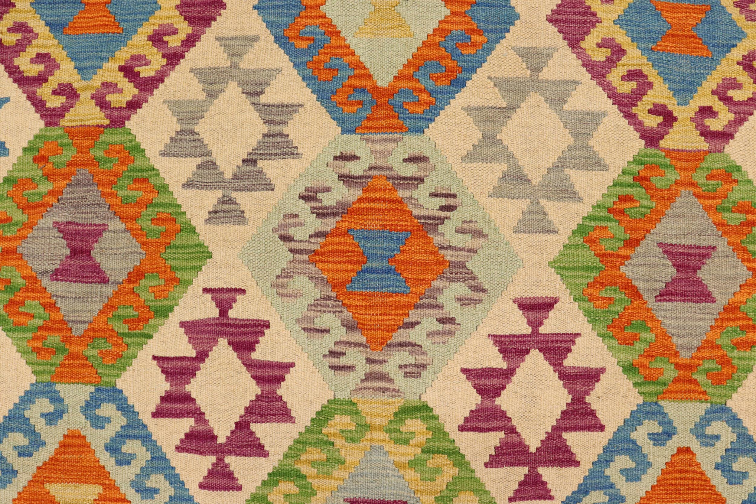 handmade Geometric Kilim Beige Blue Hand-Woven RECTANGLE 100% WOOL area rug 5 x 7