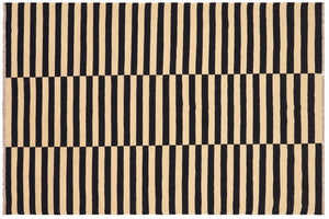 handmade Modern Kilim Beige Black Hand-Woven RECTANGLE 100% WOOL area rug 5' x 8'