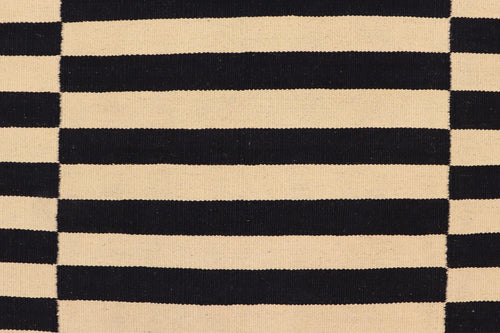 handmade Modern Kilim Beige Black Hand-Woven RECTANGLE 100% WOOL area rug 5' x 8'