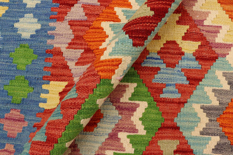 handmade Geometric Kilim Red Blue Hand-Woven RECTANGLE 100% WOOL area rug 5x6