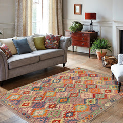 handmade Geometric Kilim Rust Gray Hand-Woven RECTANGLE 100% WOOL area rug 6 x 8