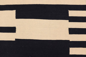 handmade Modern Kilim Beige Black Hand-Woven RECTANGLE 100% WOOL area rug 5' x 8'