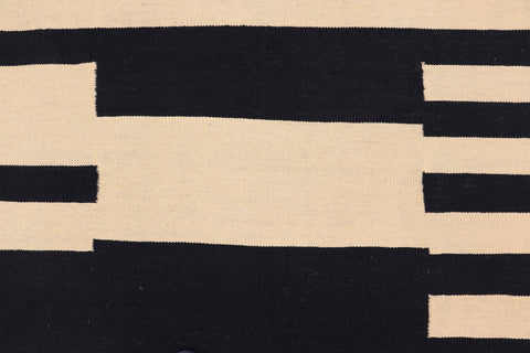 handmade Modern Kilim Beige Black Hand-Woven RECTANGLE 100% WOOL area rug 5' x 8'