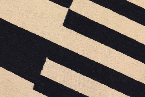 handmade Modern Kilim Beige Black Hand-Woven RECTANGLE 100% WOOL area rug 5' x 8'