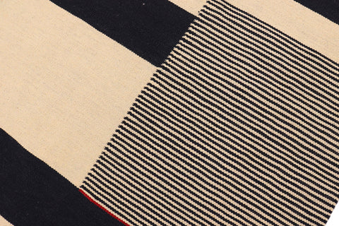 handmade Modern Kilim Beige Black Hand-Woven RECTANGLE 100% WOOL area rug 5' x 8'
