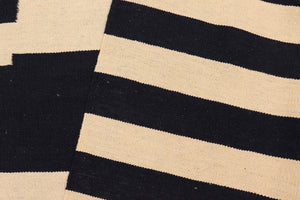 handmade Modern Kilim Beige Black Hand-Woven RECTANGLE 100% WOOL area rug 5' x 8'