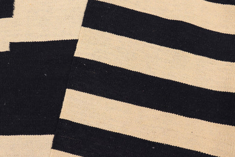 handmade Modern Kilim Beige Black Hand-Woven RECTANGLE 100% WOOL area rug 5' x 8'