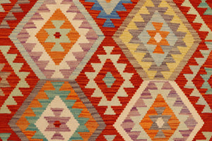handmade Geometric Kilim Rust Blue Hand-Woven RECTANGLE 100% WOOL area rug 6 x 8