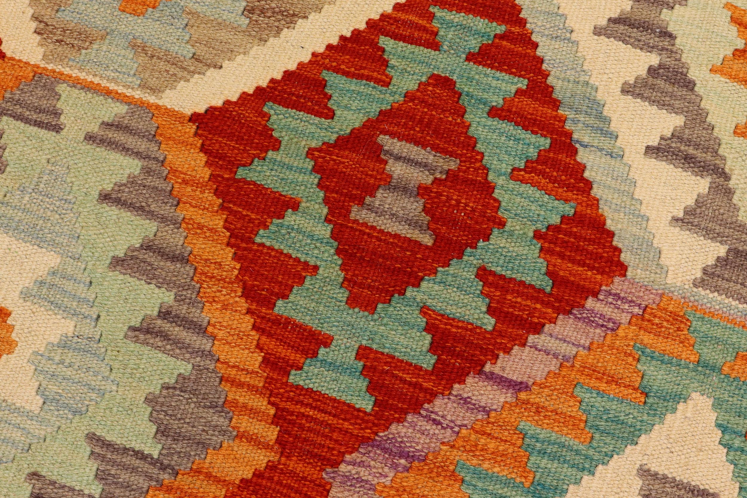 handmade Geometric Kilim Rust Blue Hand-Woven RECTANGLE 100% WOOL area rug 6 x 8