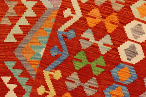 handmade Geometric Kilim Rust Blue Hand-Woven RECTANGLE 100% WOOL area rug 6 x 8