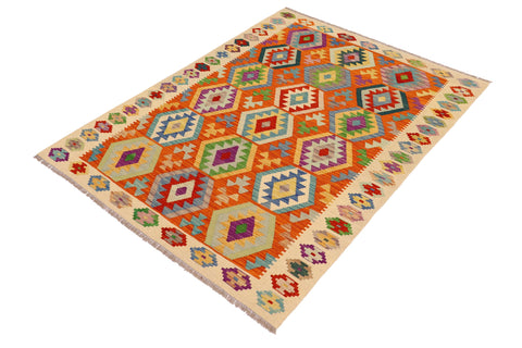 handmade Geometric Kilim Rust Beige Hand-Woven RECTANGLE 100% WOOL area rug 5x6