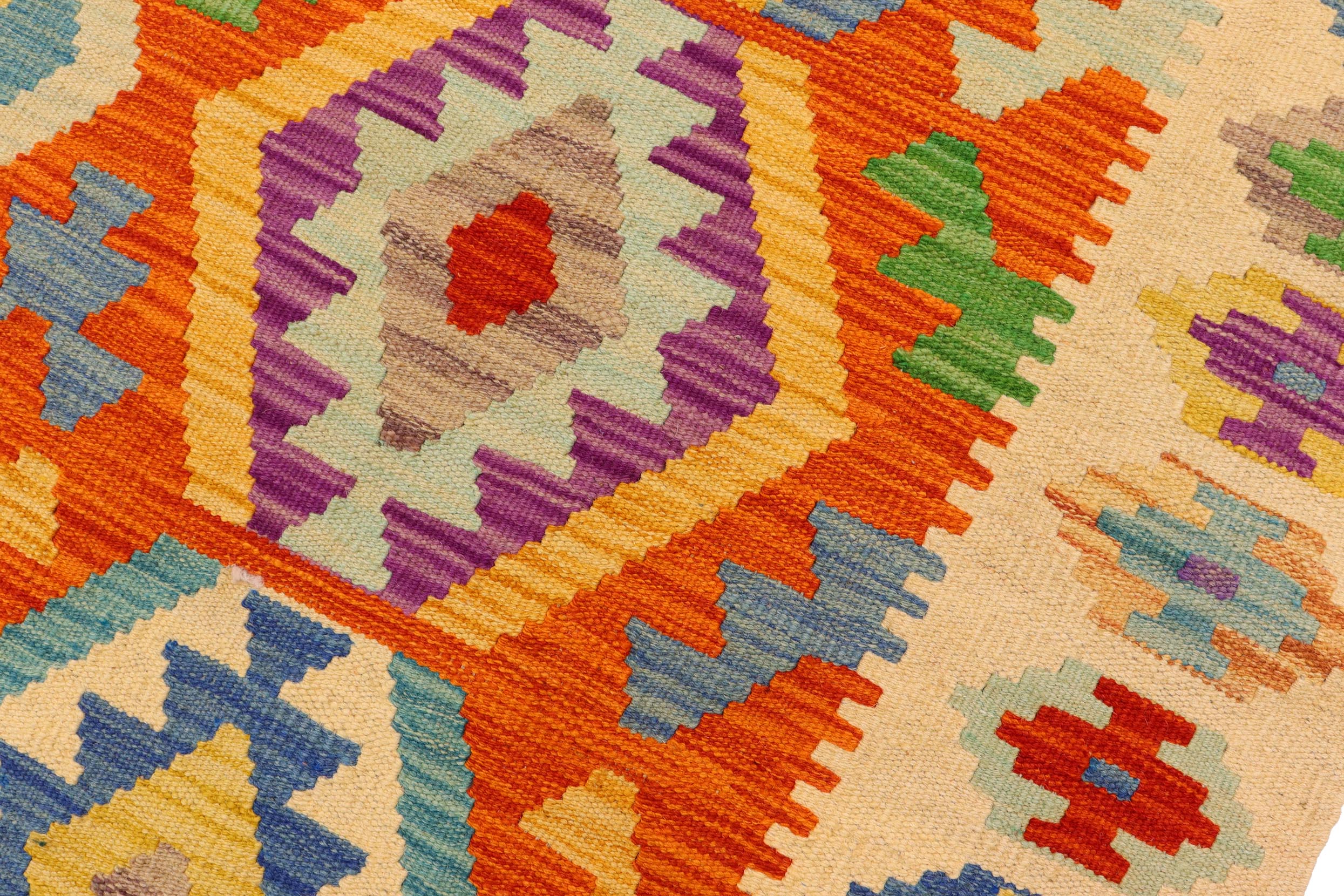 handmade Geometric Kilim Rust Beige Hand-Woven RECTANGLE 100% WOOL area rug 5x6