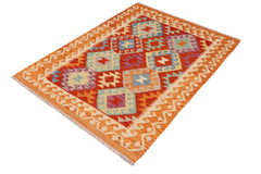handmade Geometric Kilim Rust Beige Hand-Woven RECTANGLE 100% WOOL area rug 3 x 5