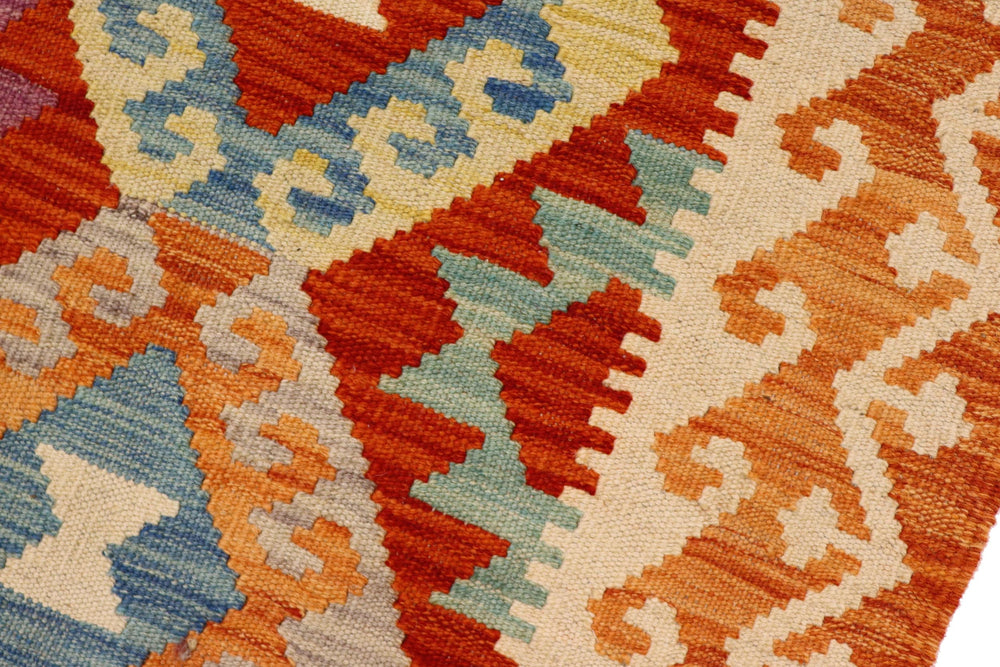 handmade Geometric Kilim Rust Beige Hand-Woven RECTANGLE 100% WOOL area rug 3 x 5