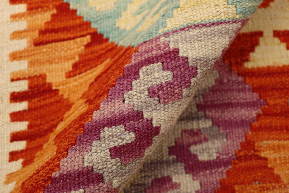 handmade Geometric Kilim Rust Beige Hand-Woven RECTANGLE 100% WOOL area rug 3 x 5