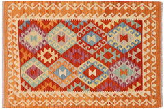 handmade Geometric Kilim Rust Beige Hand-Woven RECTANGLE 100% WOOL area rug 3 x 5