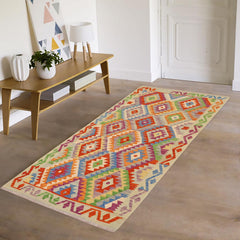 handmade Geometric Kilim Rust Blue Hand-Woven RECTANGLE 100% WOOL area rug 3 x 6