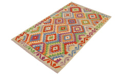 handmade Geometric Kilim Rust Blue Hand-Woven RECTANGLE 100% WOOL area rug 3 x 6
